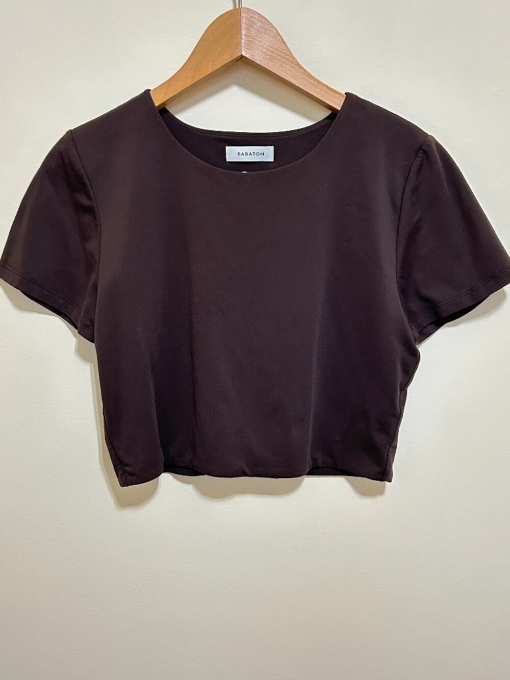Aritzia Babaton Contour Crew T-Shirt Cropped Short Sleeve Top Brown Size L